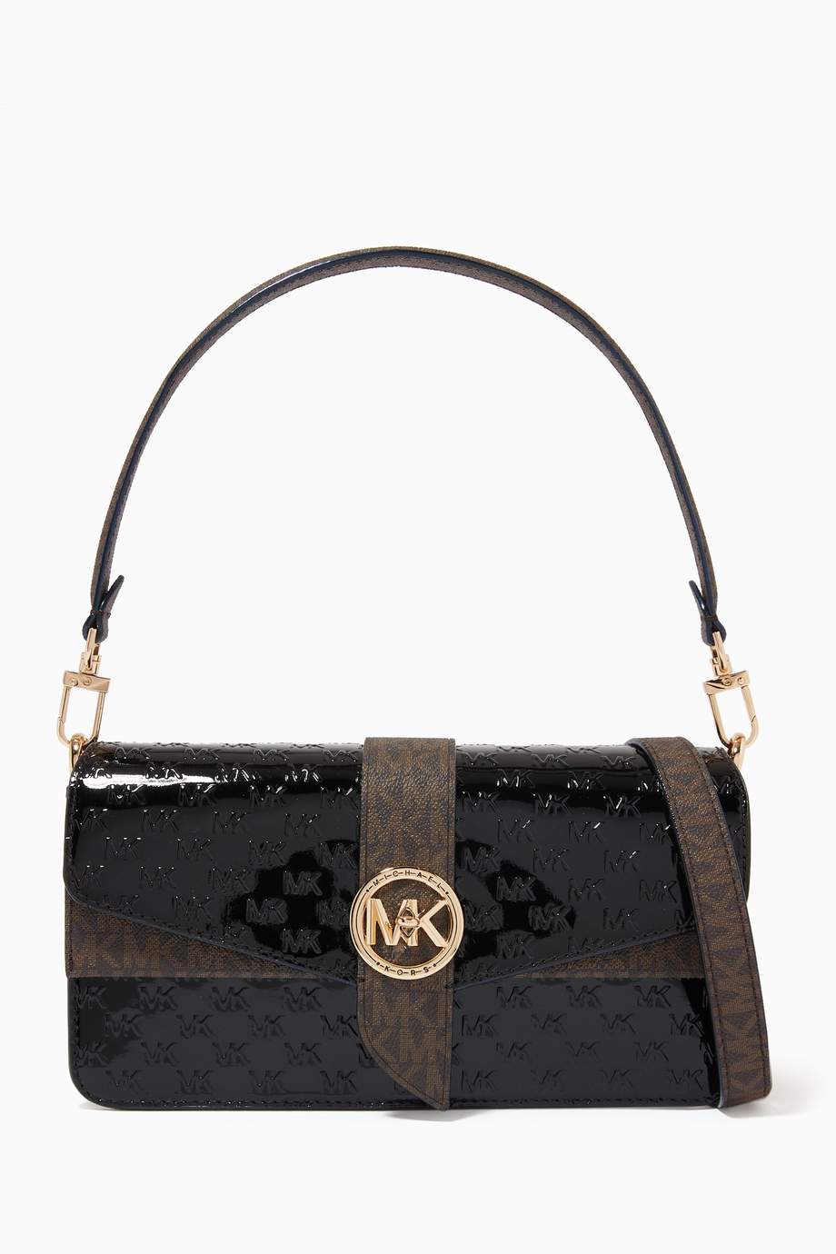 Shop Michael Kors Black Medium Greenwich Shoulder Bag in Embossed Patent Leather for Women | Ounass UAE