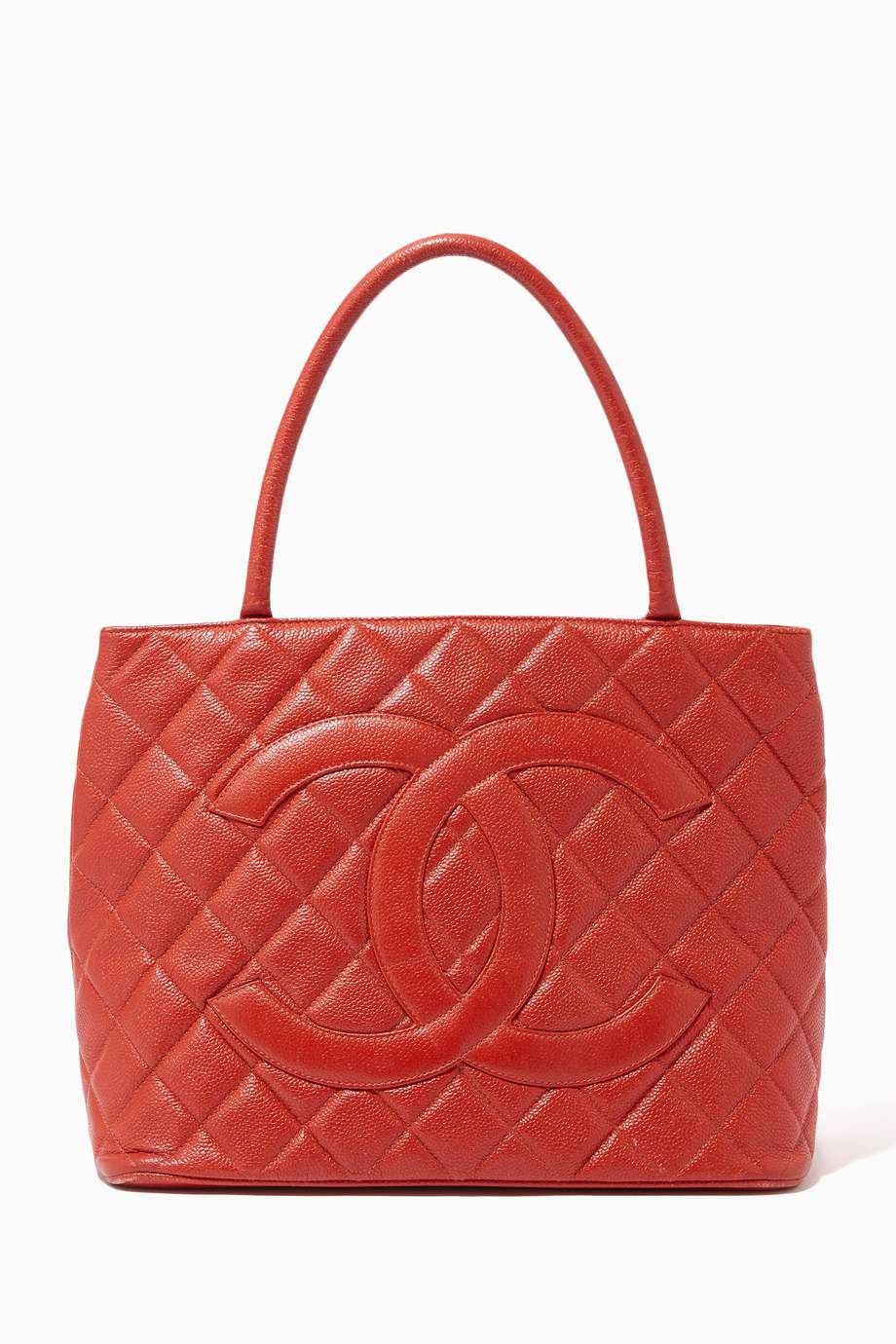 Shop Chanel Vintage Red Matelasse Medallion Tote Bag in Caviar Skin for Women | Ounass UAE