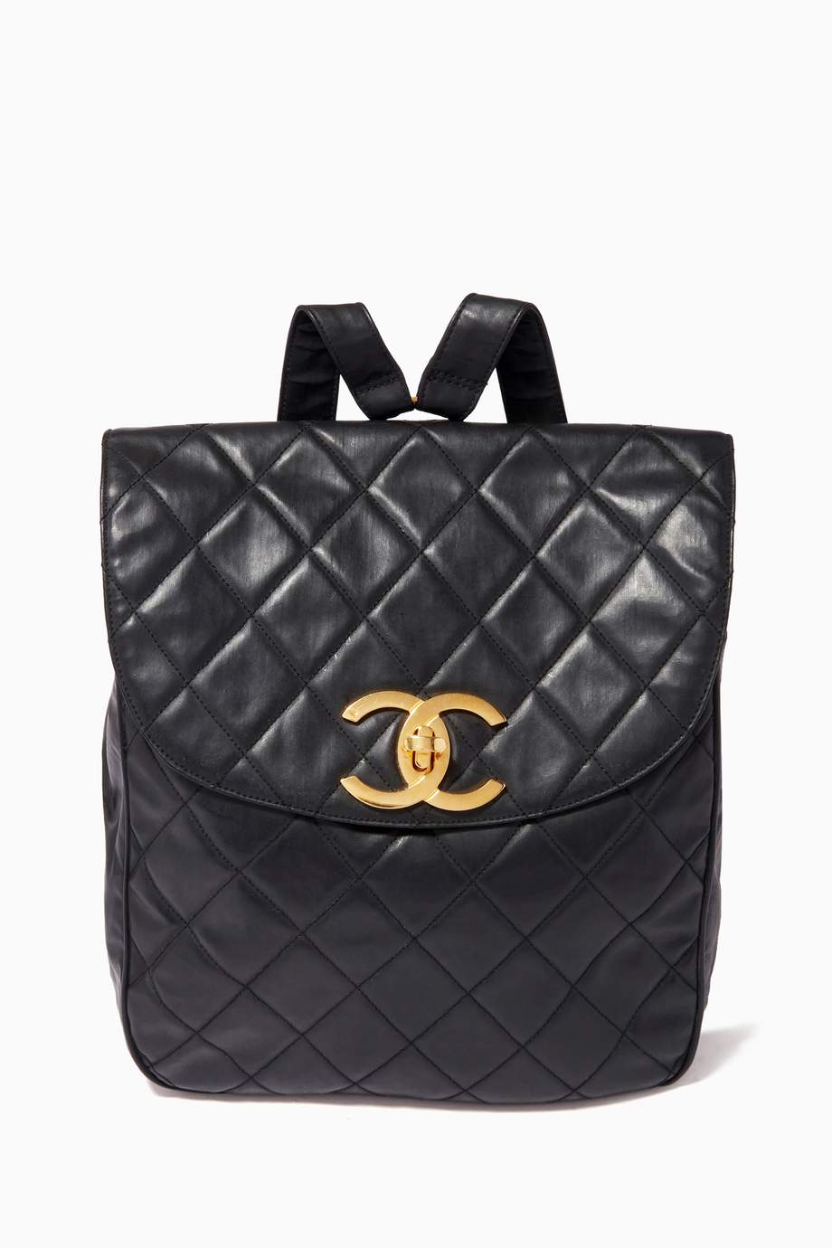 Shop Chanel Vintage Black CC Logo Backpack in Quilted Leather for Women | Ounass UAE