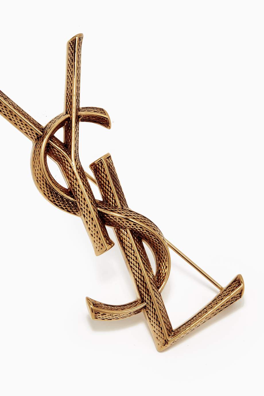 Shop SAINT LAURENT Gold Opyum YSL Broche in Snake-textured Brass for | Ounass UAE