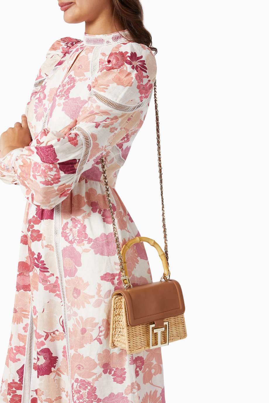Shop Ted Baker Brown Jaylisa Top Handle Basket Cross Body Bag in Rattan
