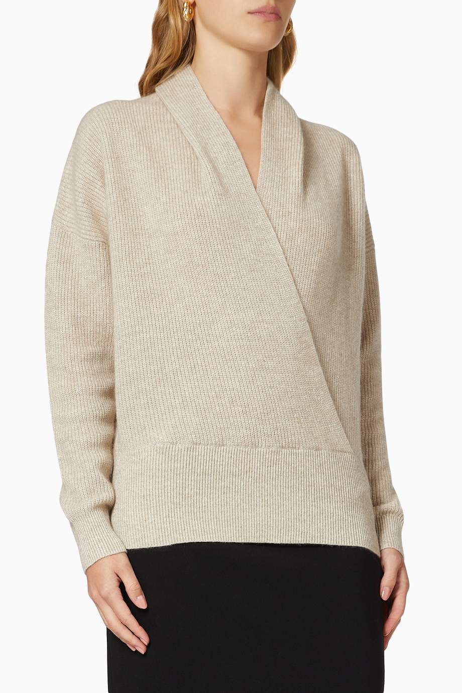 Shop Michael Kors Brown Shaker Wrap Sweater in Cashmere & Linen 
