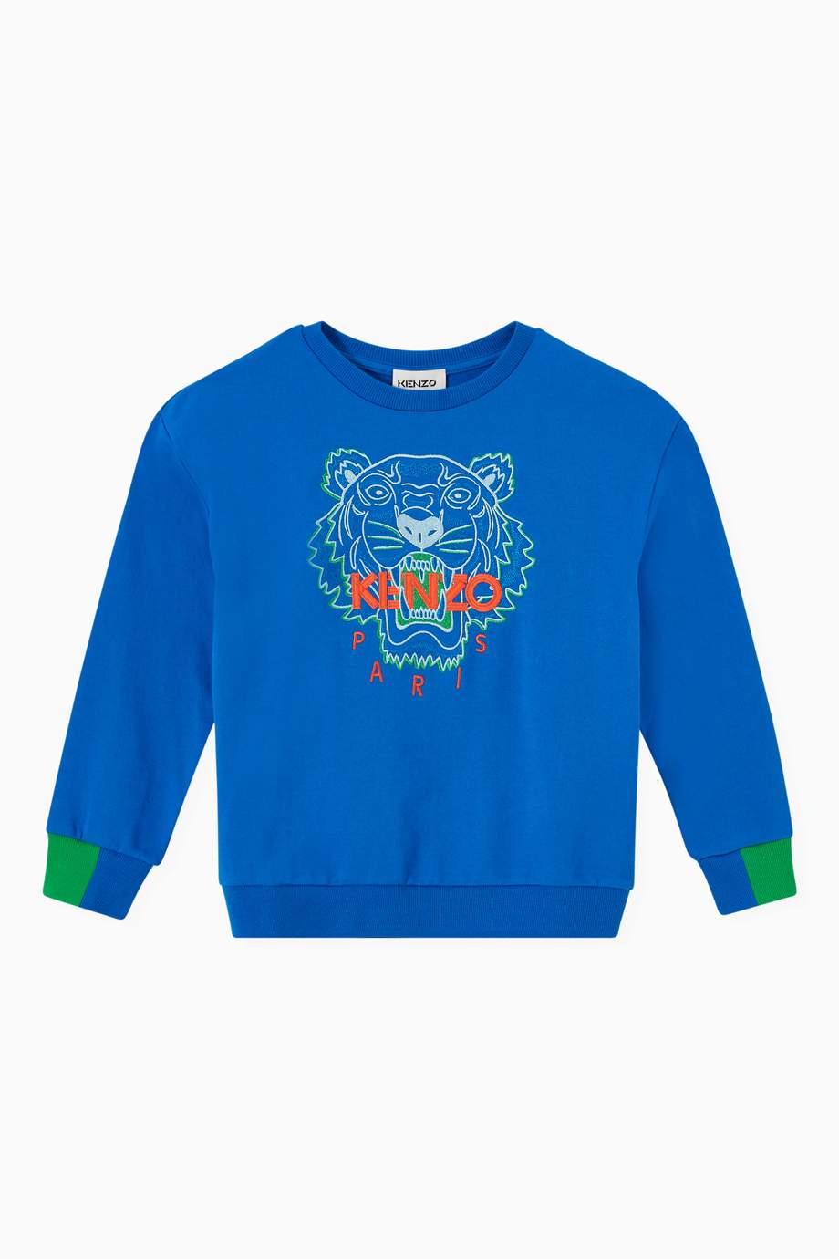 Shop Kenzo Blue Tiger Print Sweatshirt in Cotton for Kids Ounass UAE