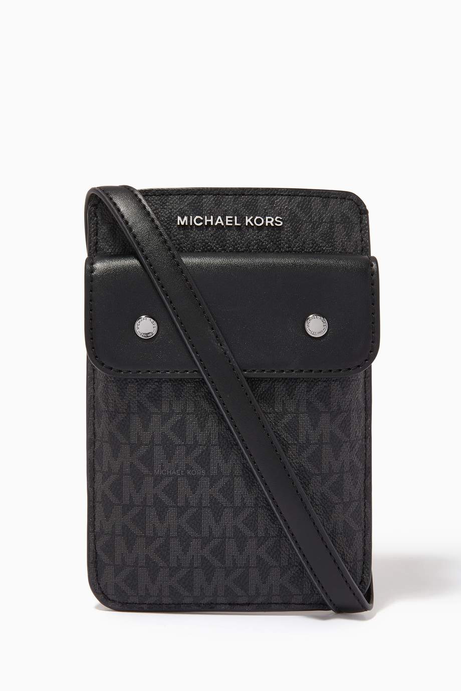 Shop Michael Kors Black Logo Smartphone Crossbody Bag in Canvas for Men