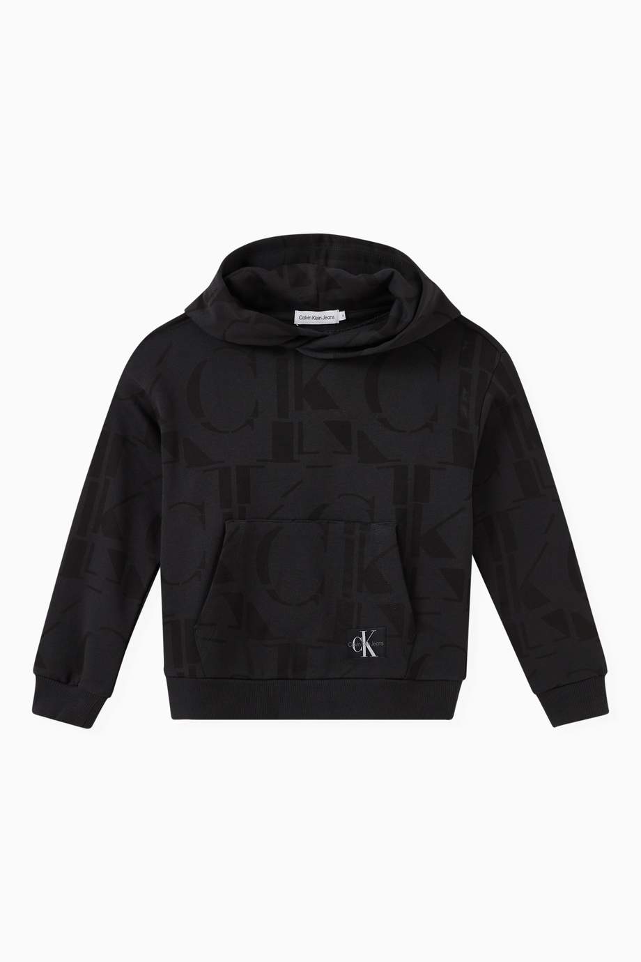 Shop Calvin Klein Black Logo Monogram Hoodie in Cotton for Kids ...