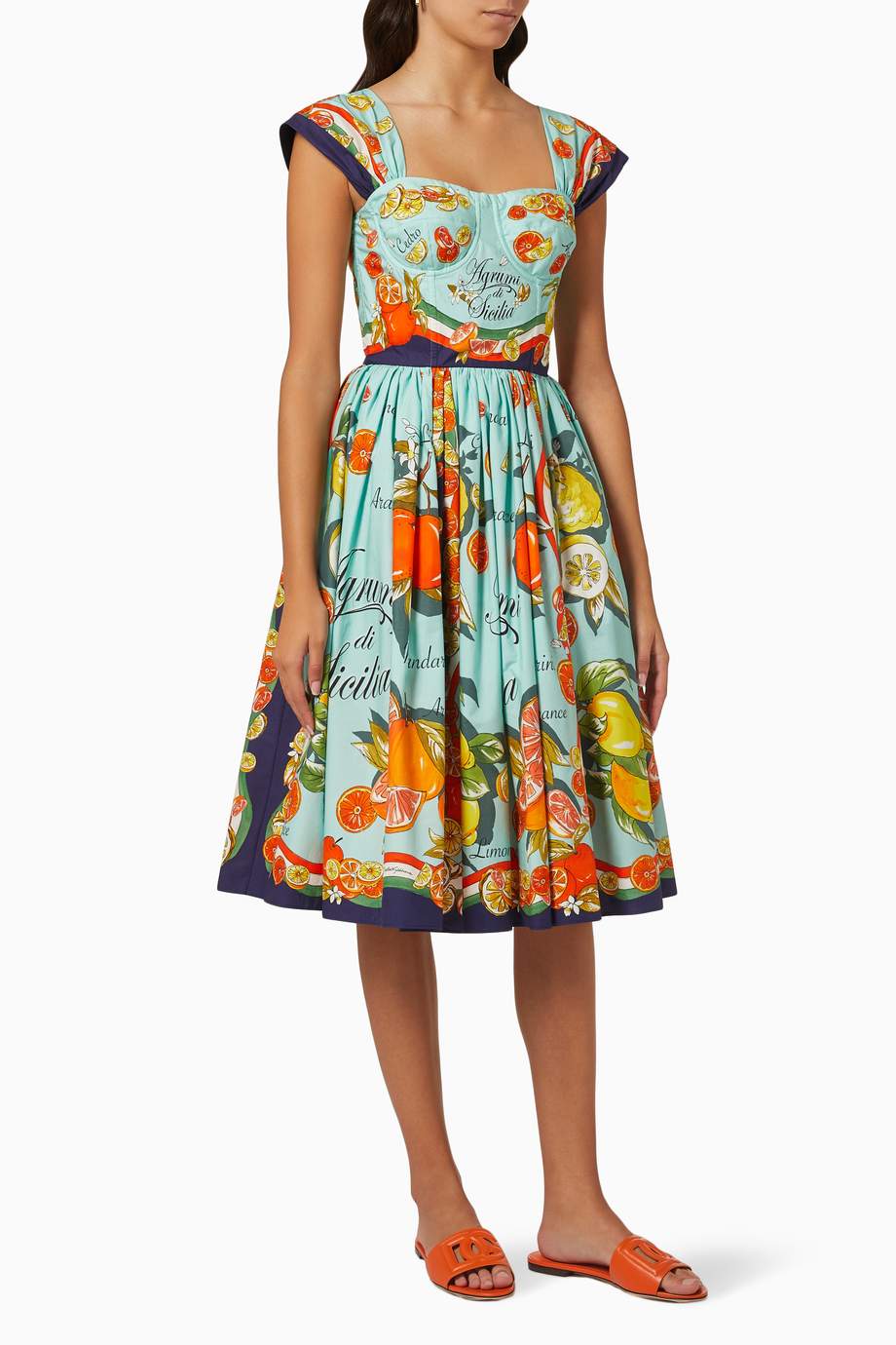 Shop Dolce & Gabbana Multicolour Capri Citrus Print Bustier Midi Dress
