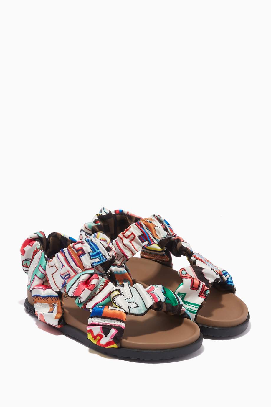 Shop Fendi Multicolour FF Logo Sandals in Satin for Kids | Ounass UAE