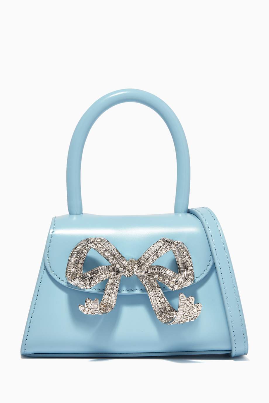 Shop SelfPortrait Blue The Micro Bow Bag in Leather for Women Ounass