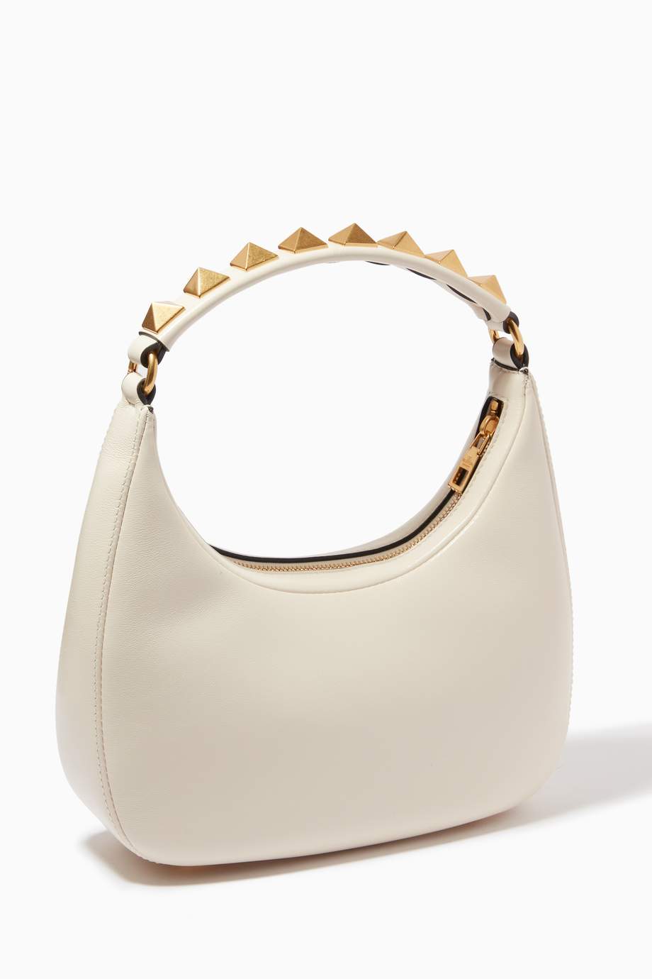 Shop Valentino White Valentino Garavani Stud Sign Hobo Bag in Leather