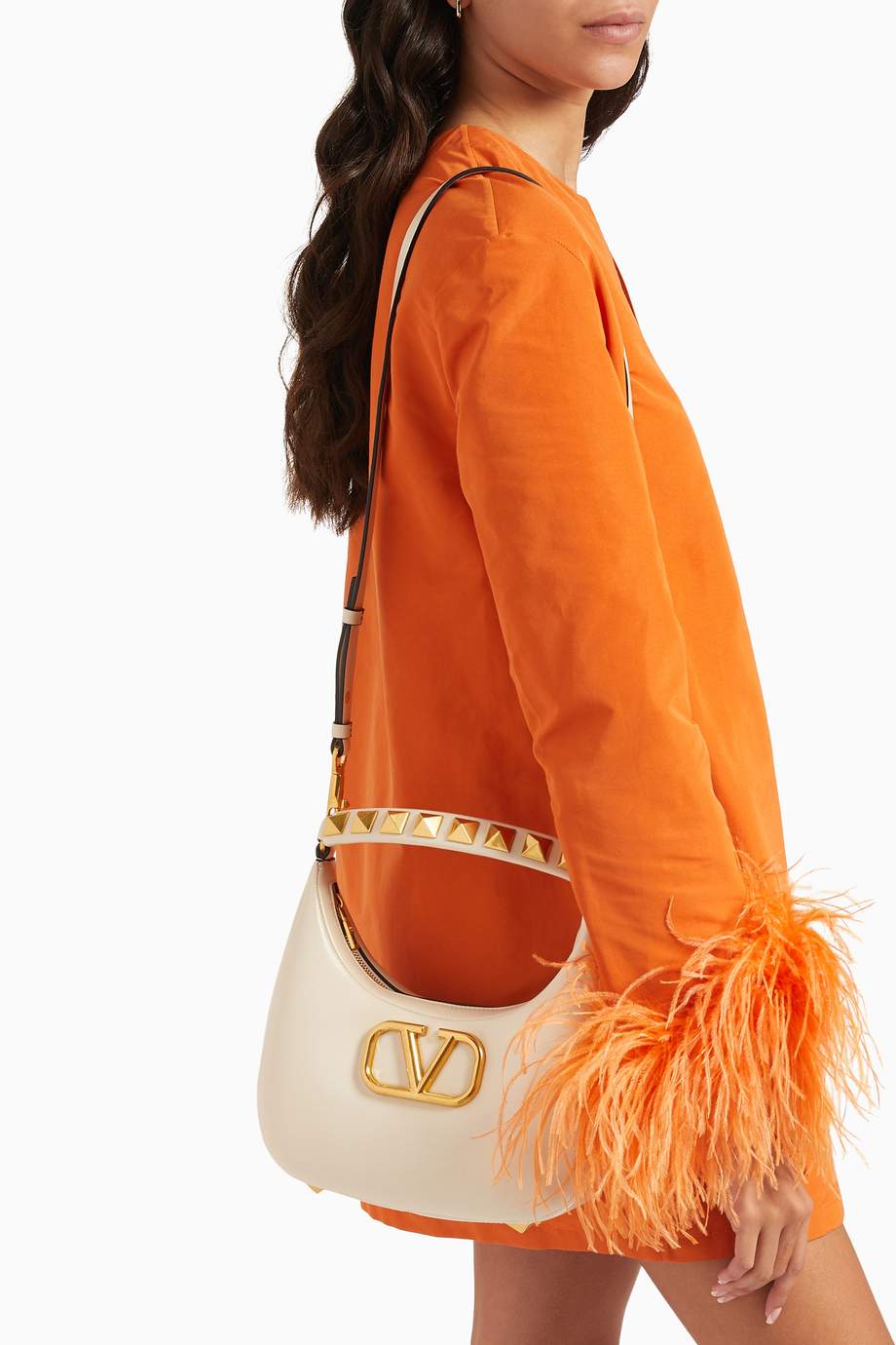 Shop Valentino White Valentino Garavani Stud Sign Hobo Bag in Leather