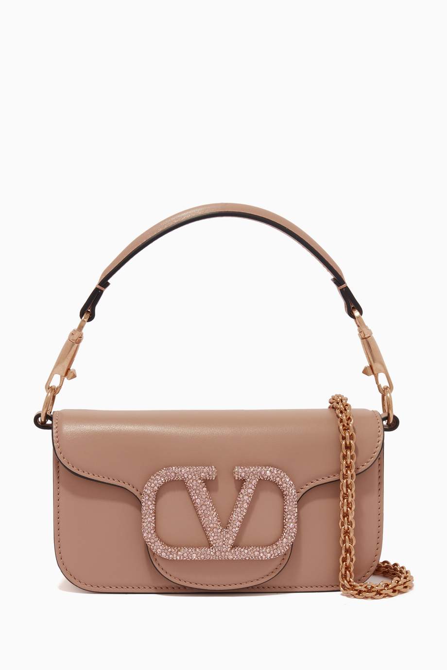 Shop Valentino Pink Valentino Garavani Locò Small Jewel Logo Shoulder ...