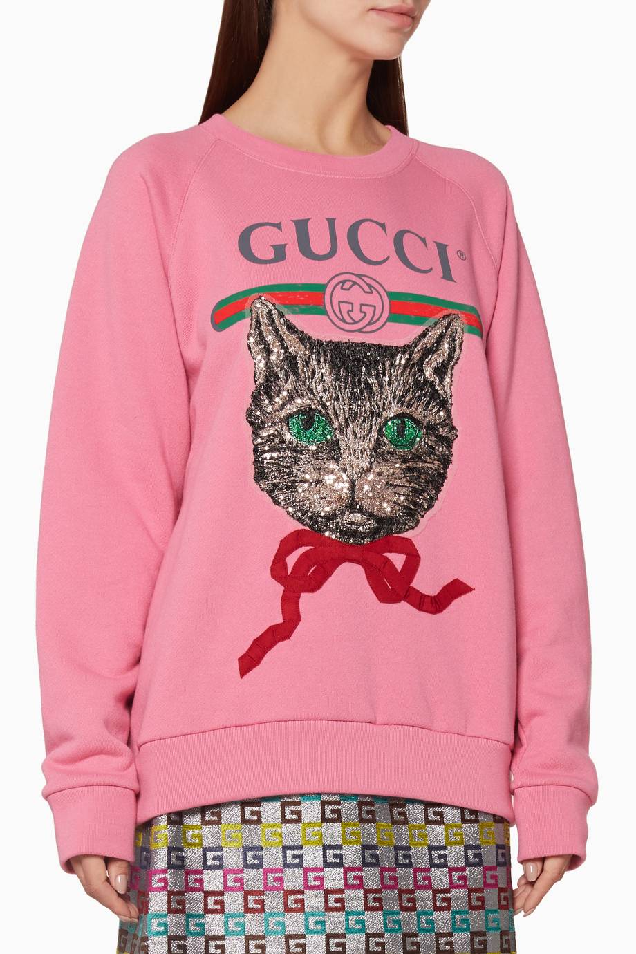 Shop Luxury Gucci Pink Sequin Mystic Cat Sweater Ounass UAE