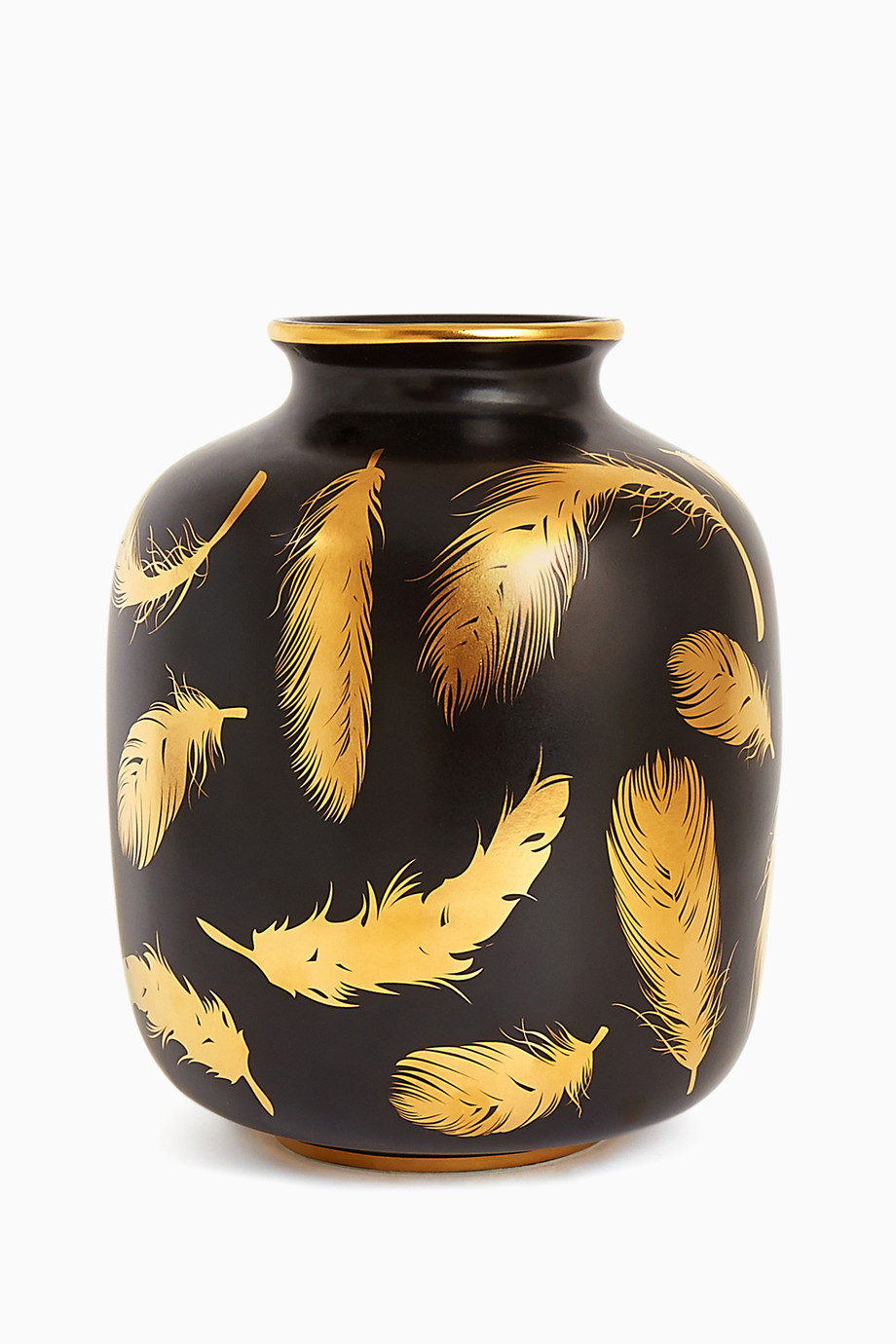 Shop Jonathan Adler Black Black Gold Feathers Futura Vase For