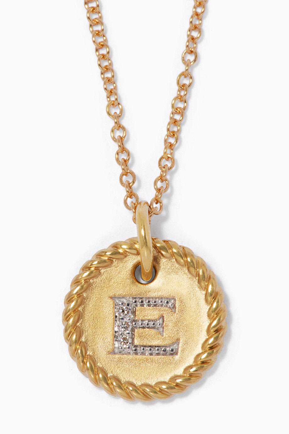 Shop David Yurman Yellow 18kt Gold E Initial Charm Necklace With
