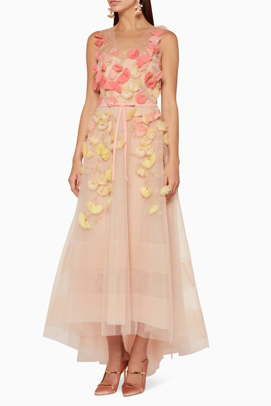 Shop Marchesa Notte Pink Pastel Pink 3d Flower Embellished Gown