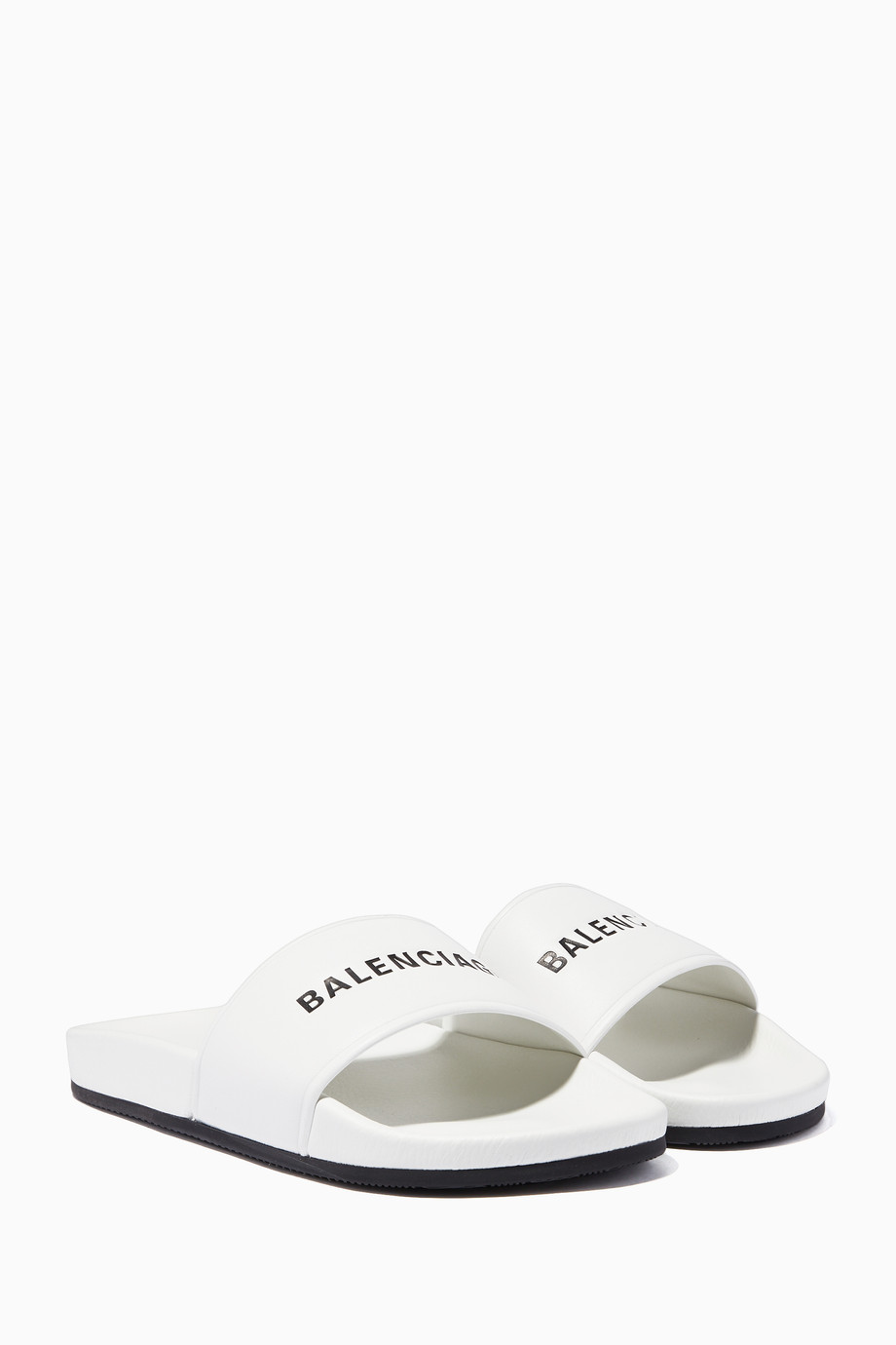 Shop Balenciaga White White Balenciaga Leather Slides for Women