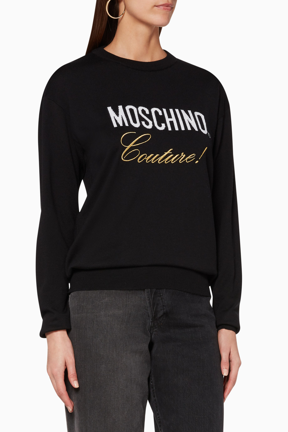 Shop Moschino Black White Logo Couture Embroidery Sweater for Women ...