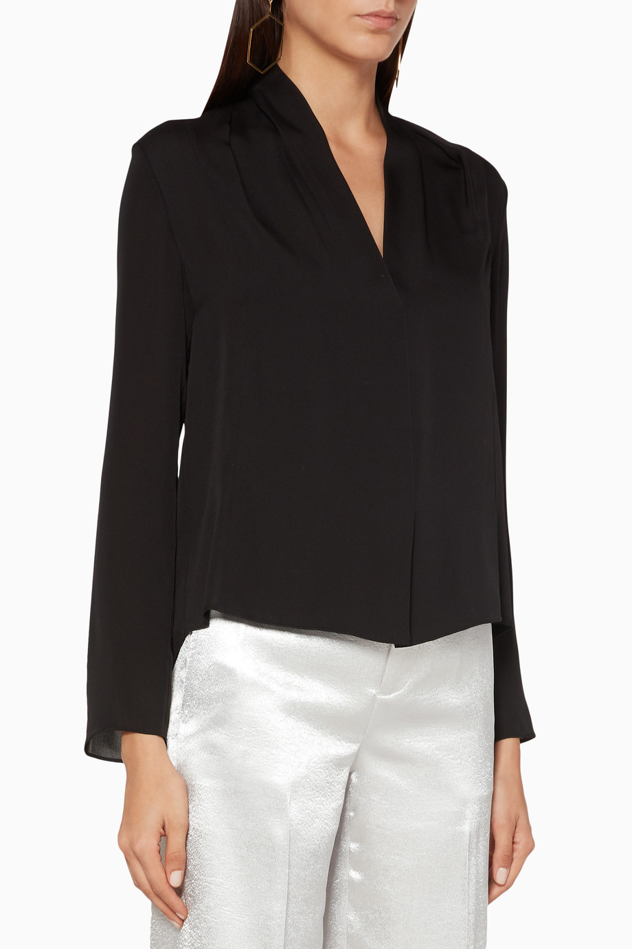 Shop Vince Black Black Silk Drape Neck Blouse For Women