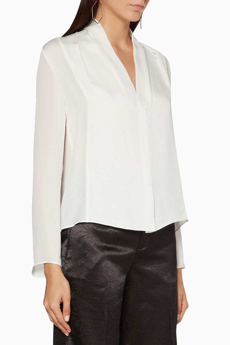 Shop Vince Neutral Off White Silk Drape Neck Blouse For Women