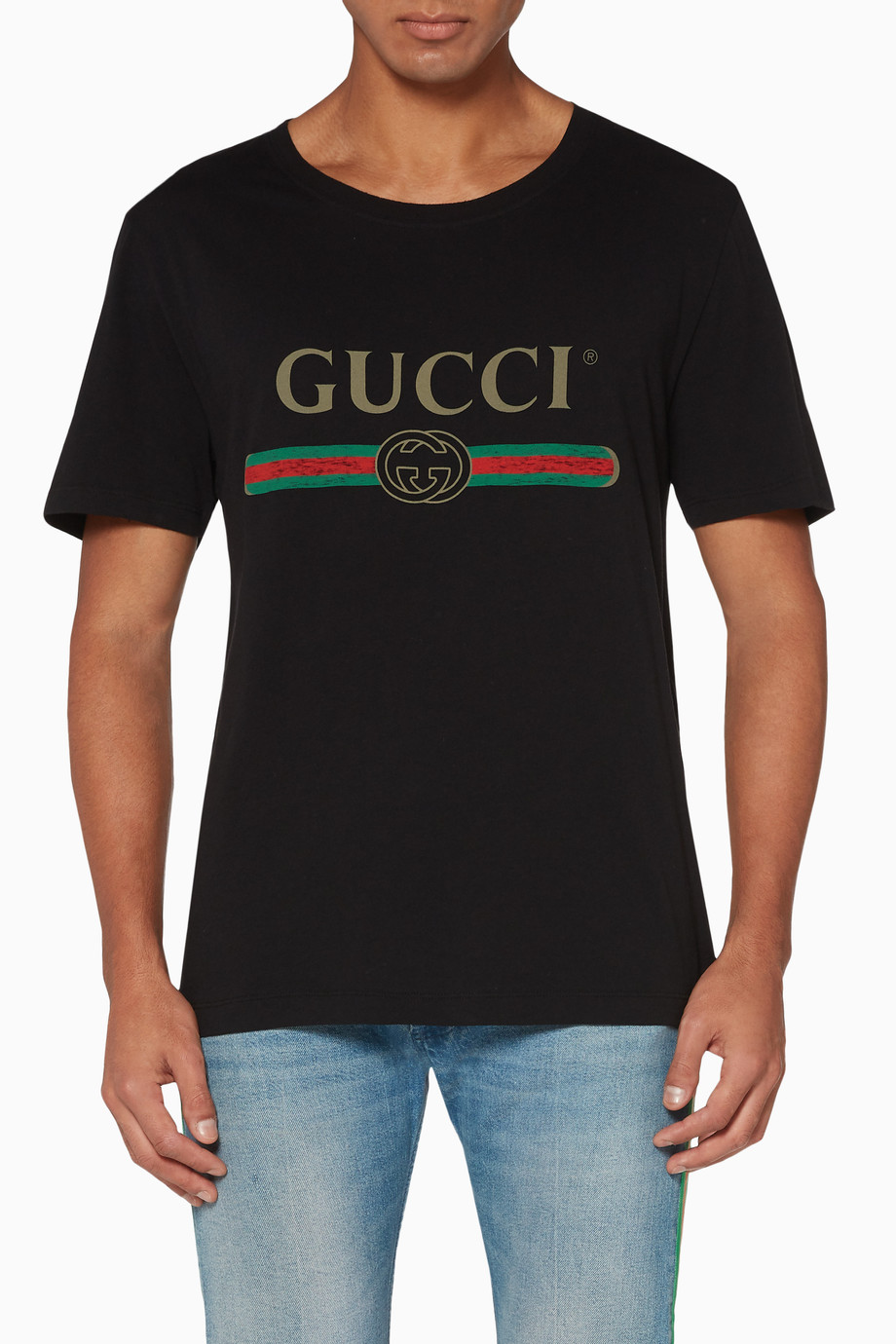 Shop Gucci Black Logo Print Washed-Cotton T-Shirt for Men | Ounass UAE