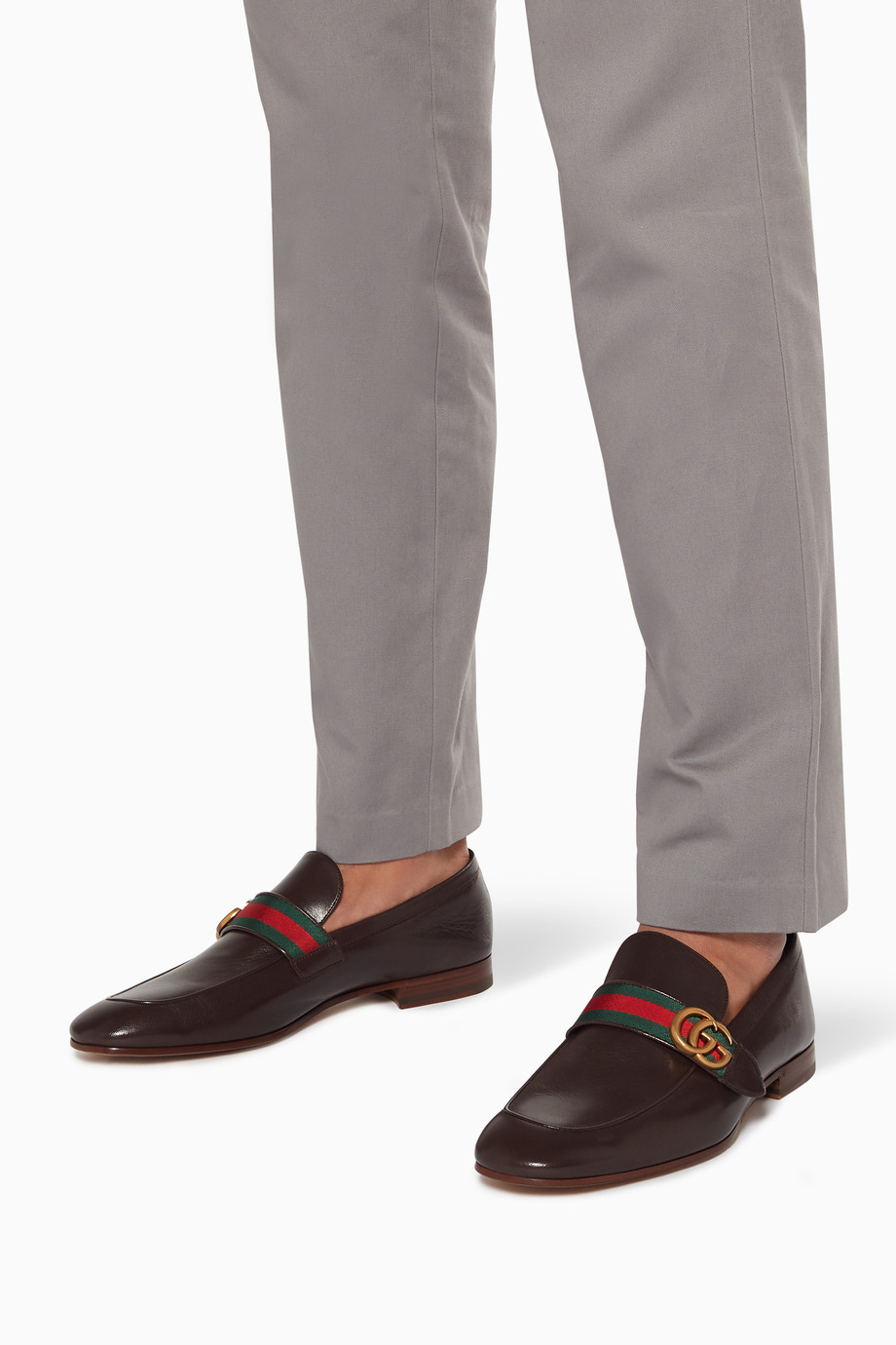 Shop Gucci Brown Brown Donnie GG Leather Loafers for Men | Ounass UAE