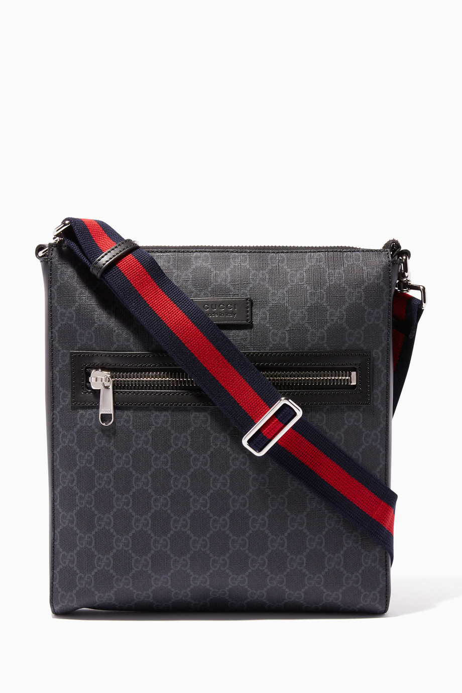 Shop Gucci Black Black Grey Gg Supreme Messenger Bag For Men