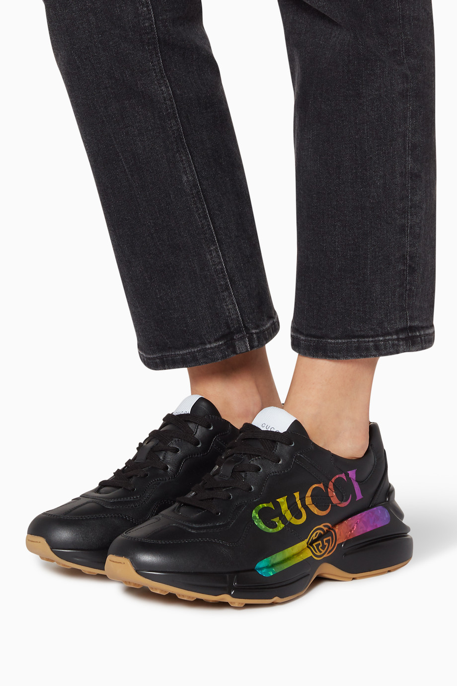 gucci ivory rhyton rainbow glitter sneakers