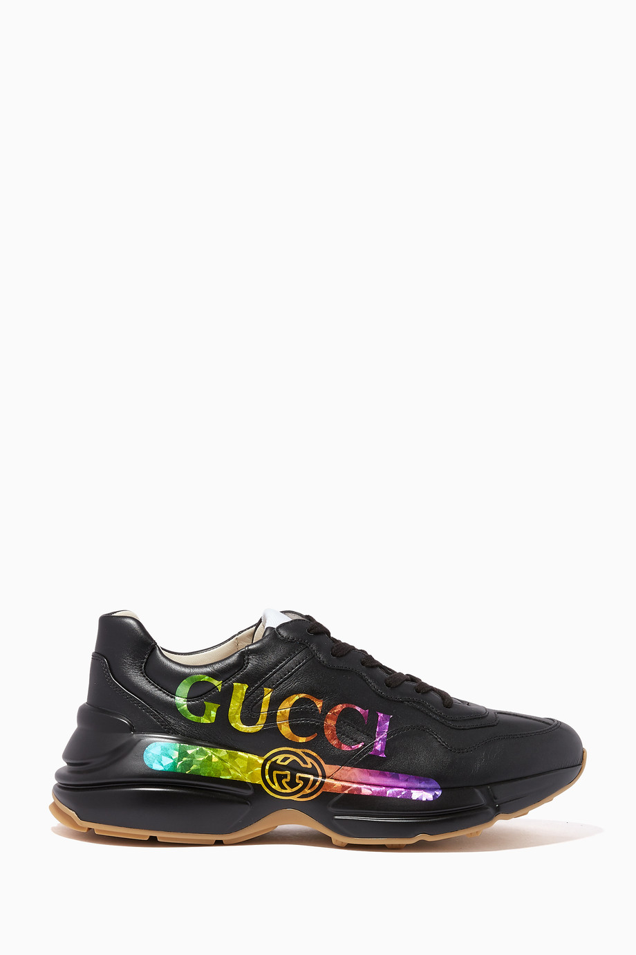 gucci ivory rhyton rainbow glitter sneakers