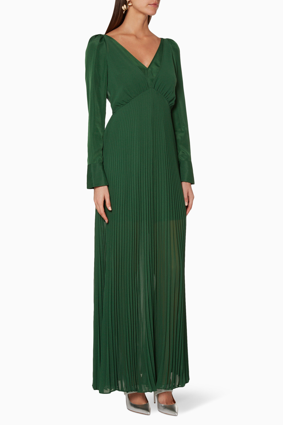dark-green chiffon maxi dress