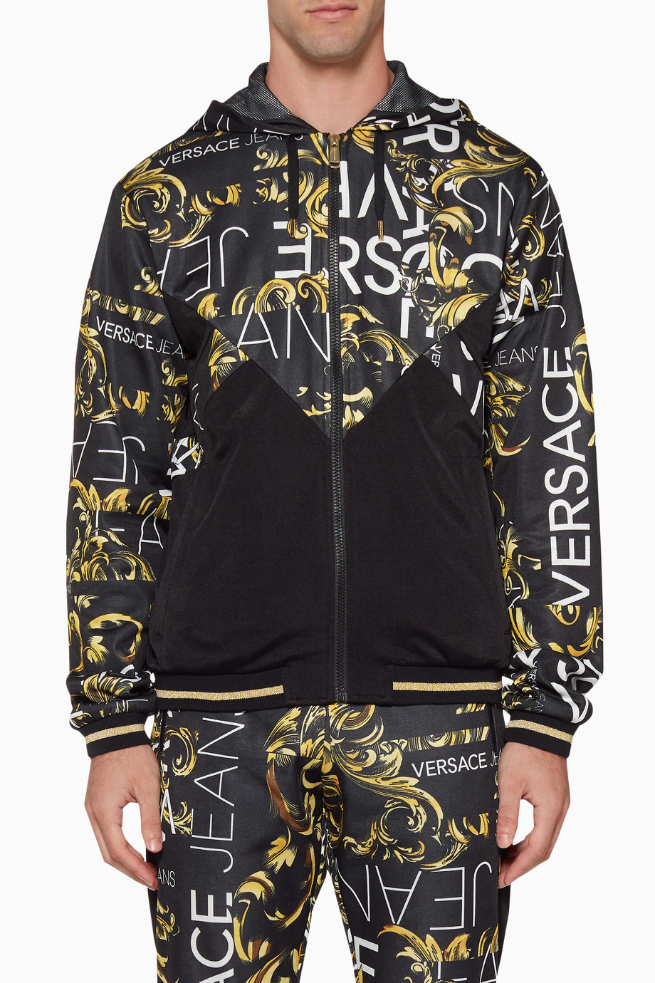Shop Versace Jeans Multicolour Black Baroque Motif Panel Jacket For
