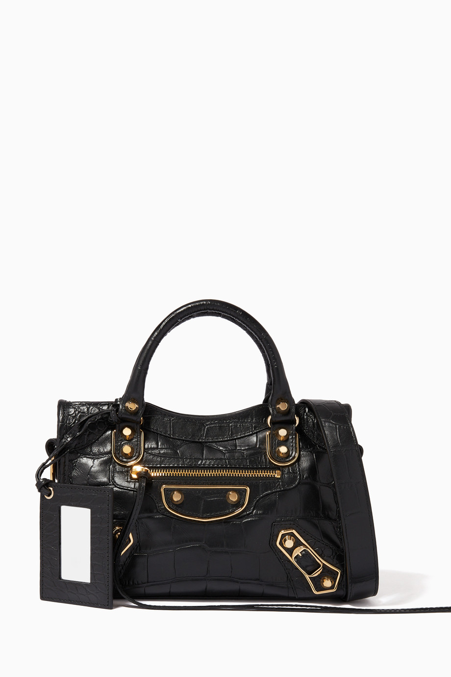 Shop Balenciaga Black Crocodile Embossed Classic Metallic Edge