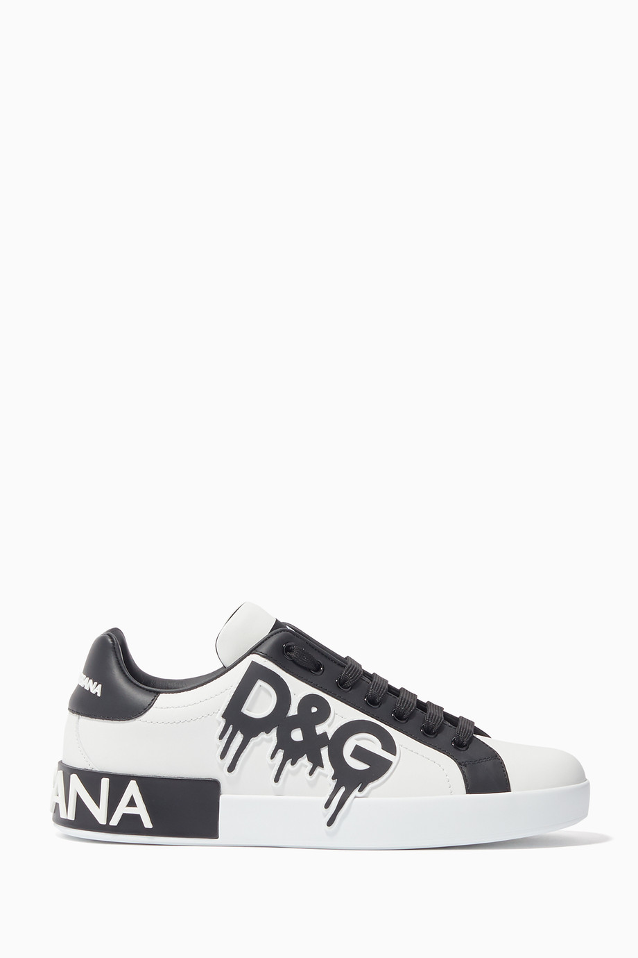 Shop Dolce & Gabbana White Portofino D&G Drip Logo Leather Sneakers for Men Ounass UAE