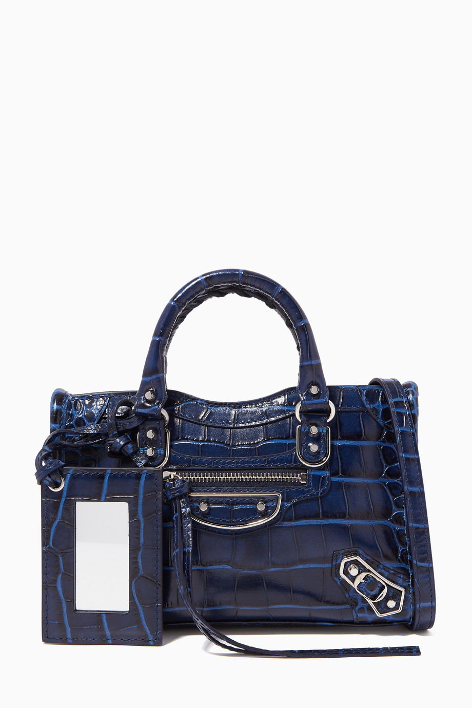Shop Balenciaga Blue Nano City Metallic Edge Bag For Women