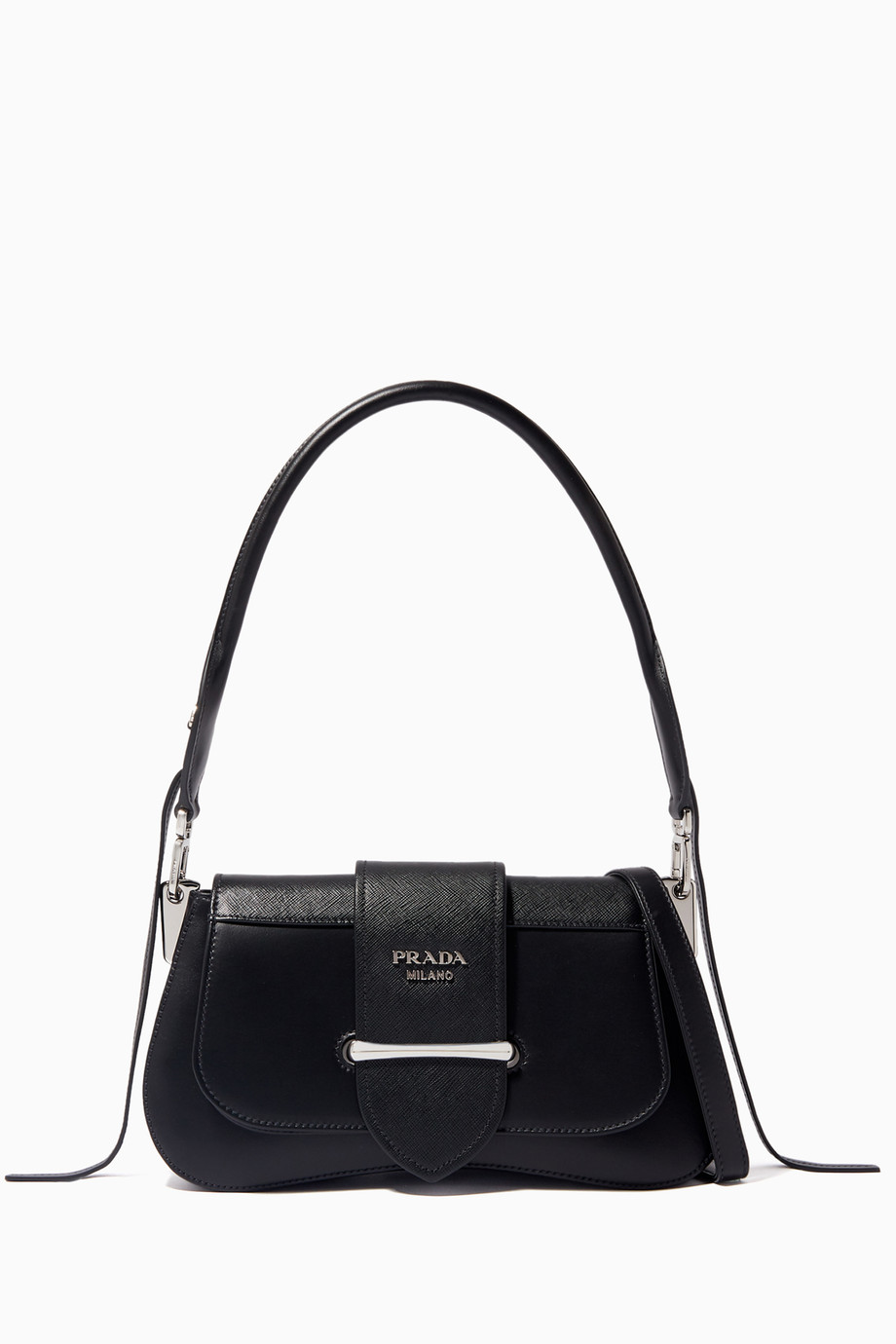 Shop Prada Black Sydonie Medium Baguette Shoulder Bag For Women