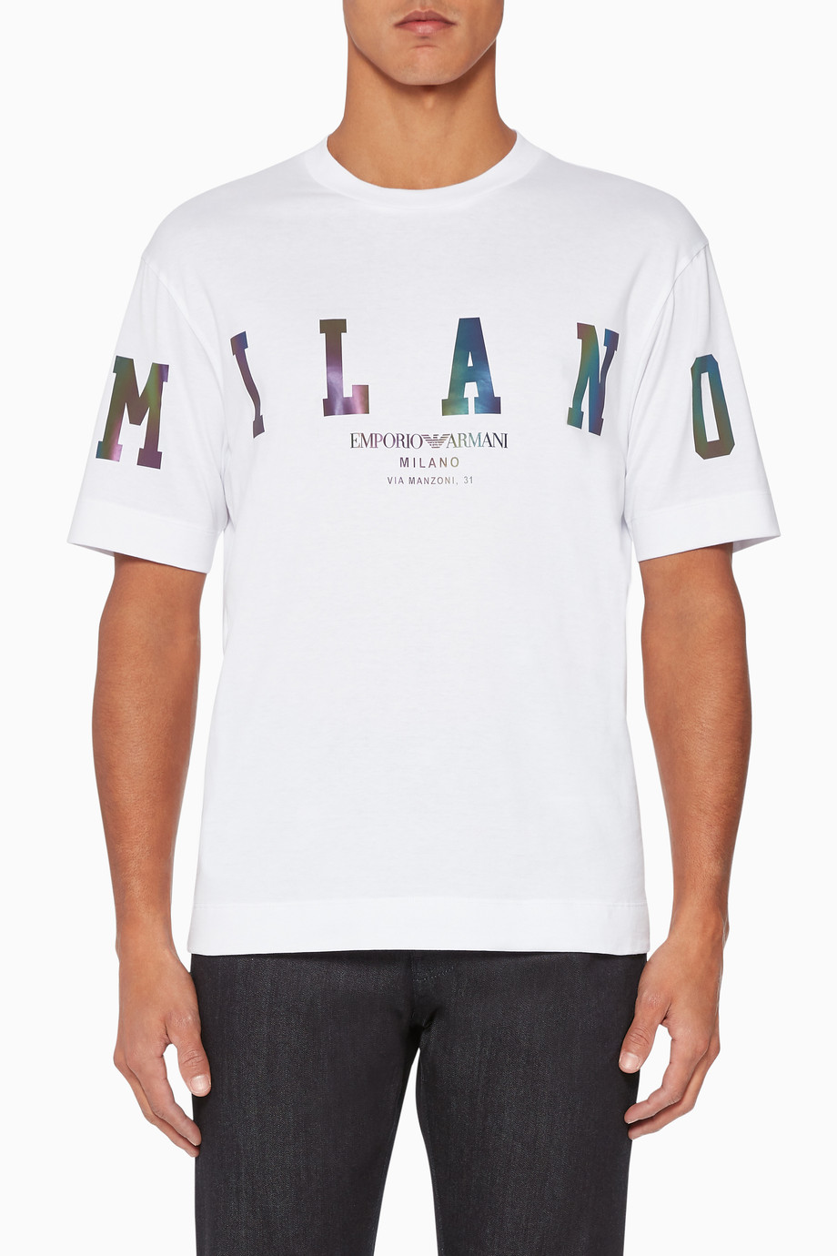 Shop Emporio Armani White Milano Holo Logo T-Shirt for Men | Ounass UAE