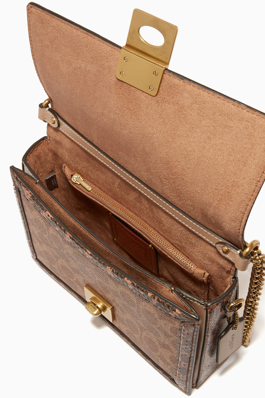 Shop Coach Brown Hutton Signature Canvas & Snakeskin Shoulder Bag for Women Ounass UAE