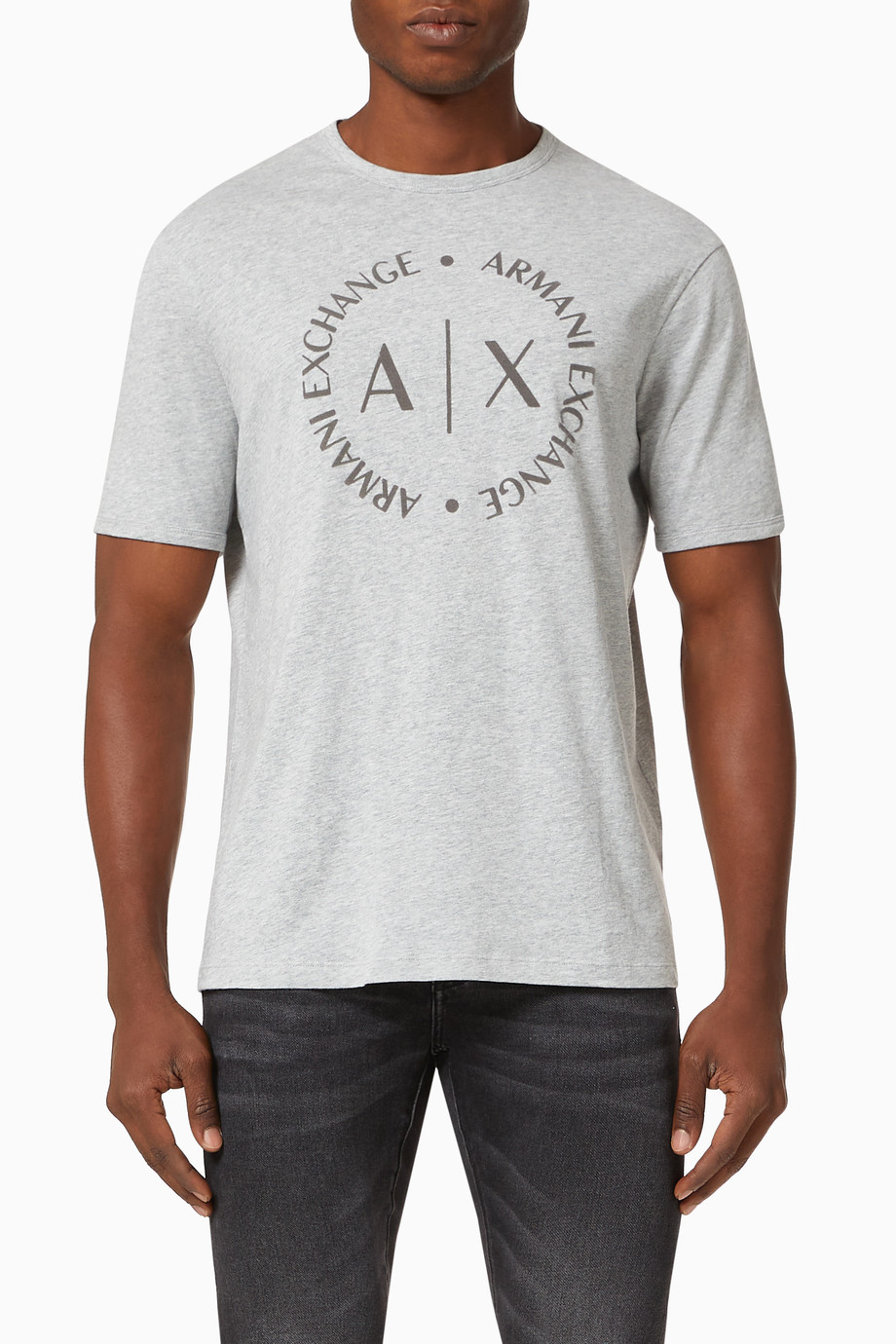 Shop Armani Exchange Grey A X Circle Logo Cotton Crewneck T Shirt