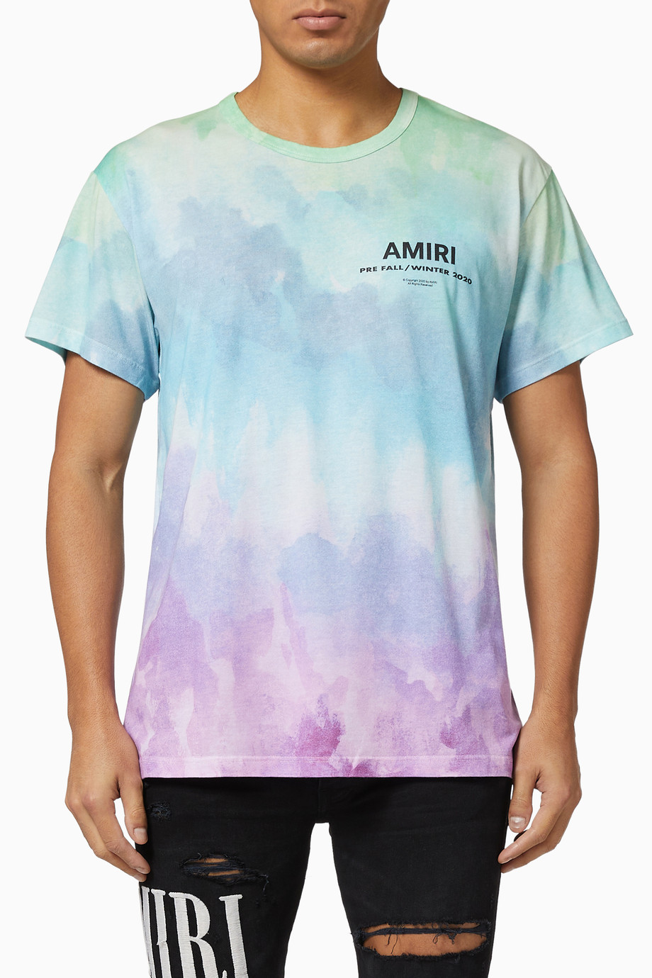 Shop Amiri Multicolour Watercolour Print Cotton T Shirt For Men