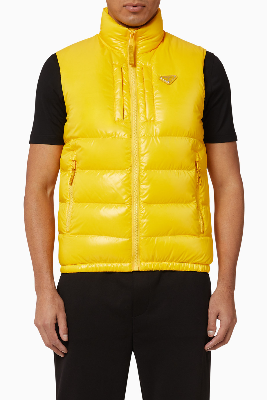 Shop Prada Yellow Triangle Logo Shiny Nylon Puffer Vest For Men Ounass Saudi