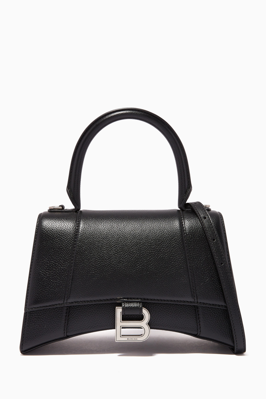 Shop Balenciaga Black Hourglass Small Top Handle Bag in Grained ...