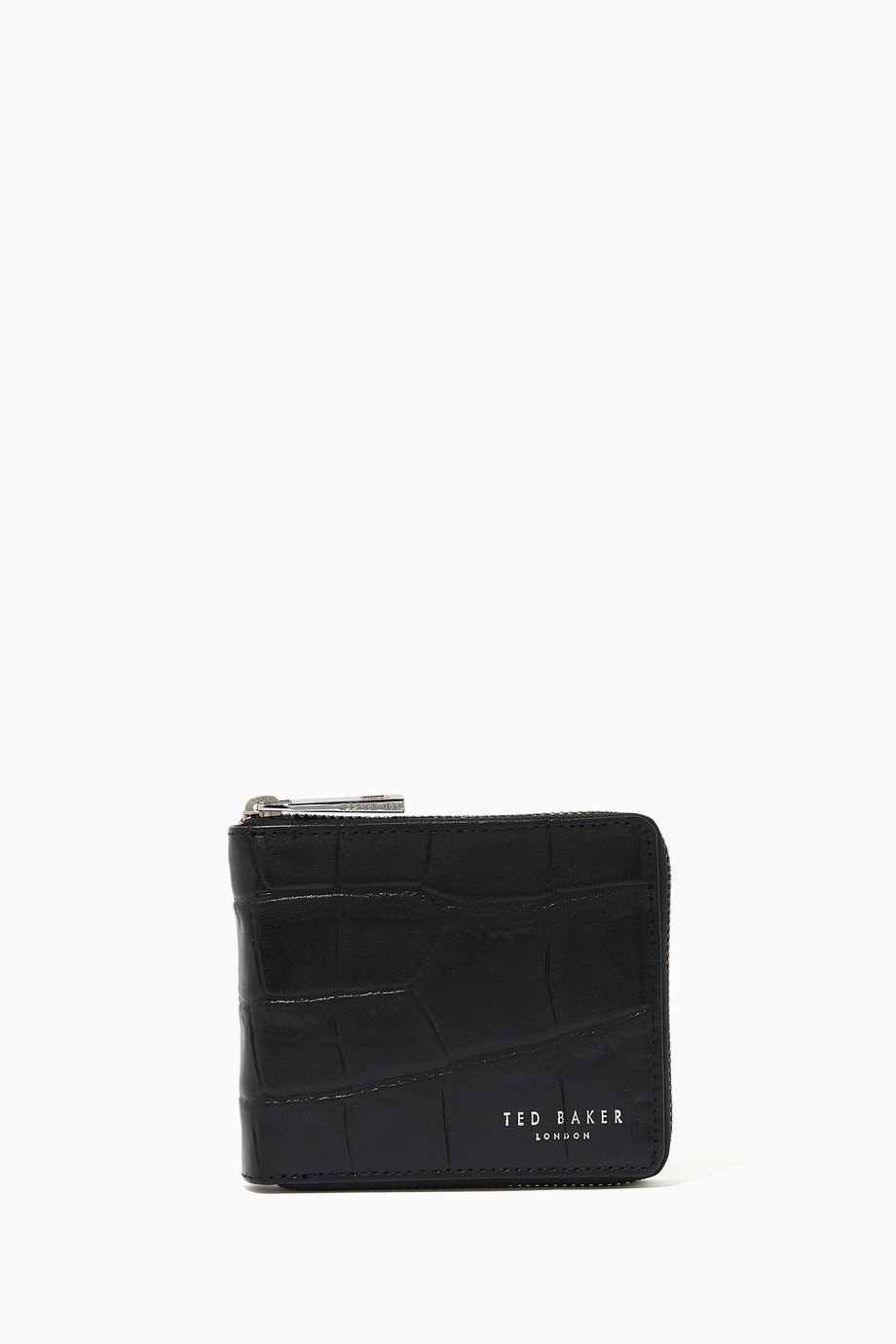 Shop Ted Baker Black Shoppa Zip Around Wallet In Crocodile Emboss Leather For Ounass Kuwait